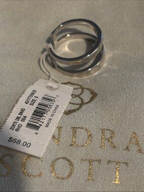 Kendra Scott Zorte Double Hammered Band Ring Silver size 6 New!